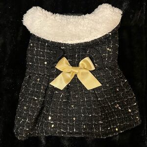 XS/S black pet dress with gold bow